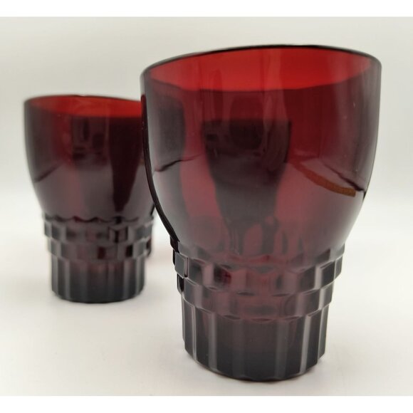 Set Of 4 Anchor Hocking Windsor Royal Ruby Flat Glass Tumblers With Cubist Base - Picture 2 of 5